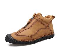 LRFVADW Mens Boots Men's leather men's ankle boots work manual metal zipper outdoor luxury designer(Light Brown,11)