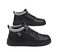 LRFVADW Mens Boots Micro fiber mid cut men's ankle boots Soft jeans foam collar canvas Embroidered welt stitching shoes(Black 7732,8.5)