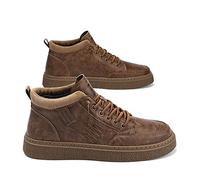 LRFVADW Mens Boots Micro fiber mid cut men's ankle boots Soft jeans foam collar canvas Embroidered welt stitching shoes(Brown 7732,9.5)