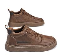 LRFVADW Mens Boots Mid cut microfiber all season men's canvas boots anti-skid luxury boat lace up stitching casual shoes(Brown 7730,7.5)