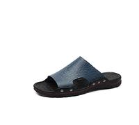 LRFVADW Mens Sandals Genuine Leather Men Slippers Concise Slides Sandals Man Summer Footwear Sandalias Super Light Beach Plus Size(Blue,10.5)
