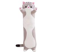 LRFVADW Pillows Cute Soft Long Cat Pillow Plush Toys Stuffed Kitten Knee Pillows Sleep(Gray)