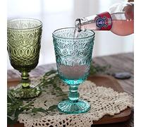 LRFVADW Red Wine Glasses Embossed Flowered Glass Goblet Juice Cup(Green)