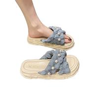 LRFVADW Slippers Women Fairy Style Pearl Decor Sandals for Summer Thick Muffin Bottom Lady Casual Beach Flip Flops Comfy Women Slippers(Blue,5.5 UK)