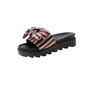 LRFVADW Slippers Women Fashion Summer Female Beach Flat Shoes Stripe Butterfly-Knot Platform Thick Sole Outside Women's Slipper Boot(Red,5.5 UK)