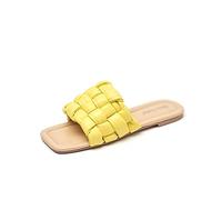 LRFVADW Slippers Women Outdoor Slippers Women Square Toe Slip On Slingback Genuine Leather Flats Casual Summer Ladies Shoes Handmade(Yellow,6.5)