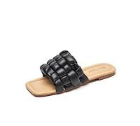 LRFVADW Slippers Women Outdoor Slippers Women Square Toe Slip On Slingback Genuine Leather Flats Casual Summer Ladies Shoes Handmade(Schwarz,8.5)