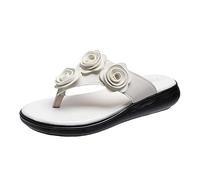 LRFVADW Slippers Women Summer Women Appliques Flower Platform Wedge Heel Flip Flops Outdoor Beach Sandals Woman Shoes Footwear Fashion(White,5.5 UK)
