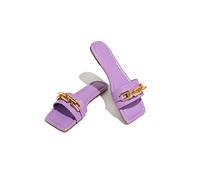 LRFVADW Slippers Women Women Slippers Summer Transparent Chain Square Head Flat Heel Female plus size outdoor beach women slides Sandals(Purple,3.5 UK)