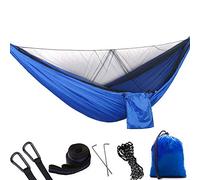 LRFVADW Tent 290 x 140cm Outdoor Hammock Swing with Integrated Mosquito Curtain Bugs Net Extension Straps Clips Ground Rope Nails(Royal Blue)