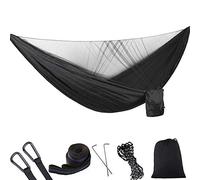 LRFVADW Tent 290 x 140cm Outdoor Hammock Swing with Integrated Mosquito Curtain Bugs Net Extension Straps Clips Ground Rope Nails(Schwarz)