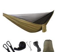 LRFVADW Tent 290 x 140cm Outdoor Hammock Swing with Integrated Mosquito Curtain Bugs Net Extension Straps Clips Ground Rope Nails(Military Green)