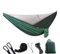 LRFVADW Tent 290 x 140cm Outdoor Hammock Swing with Integrated Mosquito Curtain Bugs Net Extension Straps Clips Ground Rope Nails(Army Green)