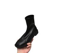 LRFVADW Womens Boots Candy Color Soft Leather Ankle Boots Women's Autumn And Winter Plush Square Toe Shoes(Schwarz,3.5 UK)