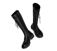 LRFVADW Womens Boots Knight round head winter cross tie warm medium heel shoes handsome over knee boots(Schwarz,7.5)