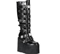 LRFVADW Womens Boots Leather Women Boots Gothic Style Cool Punk Motorcycles Females Boot Platform Wedges High Heels(10.5 UK)