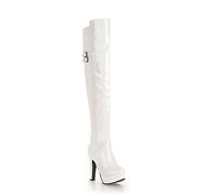 LRFVADW Womens Boots Platform Thigh High Boots Women Sexy Heels Over-the-Knee Boot Female Red Round Toe Zipper Dance Fetish Shoes Big Size(White,6)