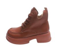 LRFVADW Womens Boots Rear platform boots for women, thick-soled Pu leather for motorcycles, autumn and winter(Orange,4.5 UK)