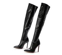 LRFVADW Womens Boots Striped Thin Heels Ladies Boots Spring Sexy Over-the-Knee Side Zipper Slip-On Pointed Toe Shoes(Schwarz,7.5 UK)