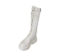 LRFVADW Womens Boots Summer Knight Boots Net Retro College British Style Thick Bottom Heel Motorcycle Fashion(White,6.5 UK)