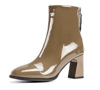 LRFVADW Womens Boots Temperament Soft Leather Thick-soled High-heeled Cavalry Boots After Autumn And Winter Zipper Elastic Thin Women's(Milk tea color,7.5 UK)