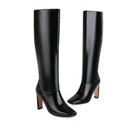 LRFVADW Womens Boots Thick High Heel Women Knee Boots PU Leather Square Toe Ladies Autumn Winter Shoes Big(Schwarz,8.5)