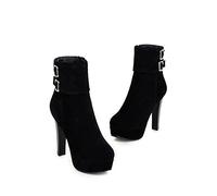 LRFVADW Womens Boots Winter Boots Plus Big Size Round Toe Buckle For Women Sexy Ankle Heels Shoes Casual Zip Snow(Schwarz,10)