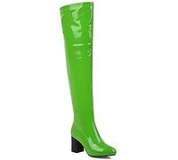 LRFVADW Womens Boots Winter women's boots Round head leather knee high thick heel candy colored(Green,6)