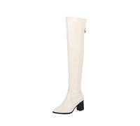 LRFVADW Womens Boots Women Over the Knee Boots Comfort Winter Leather Rivet Thick heel Fashion Woman Shoes Thigh High(White,4.5)