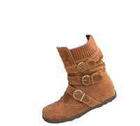 LRFVADW Womens Boots Women Warm Snow Boots Arrival Flat Plush Casual Ladies Shoes Plus Size Autumn Winter Buckle Female Mid Calf(Brown,8.5 UK)