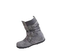 LRFVADW Womens Boots Women Warm Snow Boots Arrival Flat Plush Casual Ladies Shoes Plus Size Autumn Winter Buckle Female Mid Calf(Gray,3.5 UK)