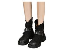 LRFVADW Womens Boots Women's leather boots, round-headed thick high heels, zippered booties, motorcycles, autumn and winter(Schwarz,2.5 UK)