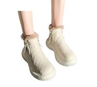LRFVADW Womens Boots Women's Snow Boots, Low-heeled, Winter, Luxury Designer Round Toe Shoes(Beige,3.5 UK)