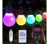 LRGBST 5V USB 30M/100ft 50Bulbs Festoon Outdoor Lights，IP65 Waterproof Garden Fairy Lights with Bluetooth APP and Remote Control for Patio Wedding Backyard Party Christmas Decor Lighting