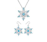 LRGKMCWTOB 925 Sterling Silver Snowflake Necklace Earrings Set, Snowflake Rhinestone Lucky Flower Simulation Diamond Jewelry Gifts for Women Bride, Sea Blue CZ Stone Wedding Statement Jewelry