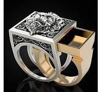 LRGKMCWTOB Men's Lion Ring Roaring Lion Head Vintage Engraved Carved Band Rings with Mini Hidden Storage Box Design Hip Hop Party Two Tone Jewelry Unique Gift For Men Biker Rapper Size 7-12, US 11,