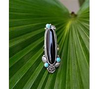 LRGKMCWTOB Native-Inspired Turquoise Ring for Women Classic Antique Natural Handmade Dainty Gemstone Ring Exquisite Carve Rose Leaf Vintage Totem Female Ring Gift for Cocktail Wedding Size 10