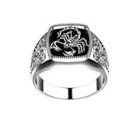 LRGKMCWTOB Scorpion Cameo Obsidian Ring for Men Natural Obsidian Stone Solid 925 Sterling Silver Scorpion Design Ring for Men Scorpion Gothic Biker Retro Handmade Luxury Men Ring(Size 10)