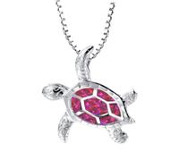 LRGKMCWTOB Small Turtle Pendant Statement Necklace Health and Longevity 925 Sterling Silver Created Opal Sea Turtle Pendant Necklace Birthstone Jewelry Adjustable Christmas Gifts for Women (Red)