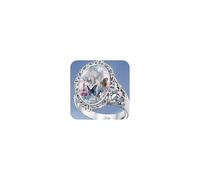 LRGKMCWTOB Sterling Silver Floral Opal Pink Cubic Zirconia Painted Flower Engagement Ring, Size 8, Silver