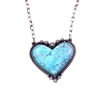 LRGKMCWTOB Turquoise Necklace Boho Bead Silver Vintage Statement Pendant Necklace Handmade Turquoise Love Turquoise Pendant Necklace Jewelry Boho Heart Pendant Necklace with Stainless Steel Chain