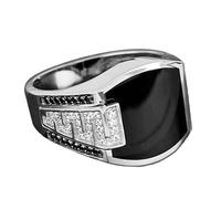 LRGKMCWTOB Unisex Retro Square Diamond Cut Face Black Onyx Agate Band Ring Antique Silver Plated Vintage Rings Zircon Full Diamond Ring Gold and Silver Ring Jewelry, Size 12, Gold,Silver