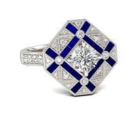 LRGKMCWTOB Women's Antique Rings Silver Vintage Victorian Art Nouveau Deco Cubic Zirconia CZ Sapphires Diamonds Cocktail Cluster Square Cut Natural Gemstone Marquise Personalized Ring, Size 9