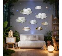lrgnixs 3D Cloud Moon Mirror Wall Stickers,8Pcs Acrylic Cloud Shaped Decorative Wall Mirror,Self Adhesive Decorative Decal Stickers for Baby Kids Children's Living Room Bedroom Nursery