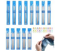 lrgnixs 65 Pcs Double Pointed Knitting Needles,15cm Short Double Ended Knitting Needles with 20Pcs Marking Buckle,1.5mm-5mm Stainless Steel Metal Knitting Needle Set for Beginner,