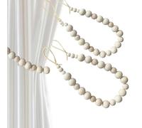 lrgnixs Curtain Tiebacks,2 Pieces Wood Bead Tie Backs for Curtains,Boho Curtain Tie Backs With Hooks,Curtain Ties for Bedroom Nursery Living Dining Decoration (Natural Wood)