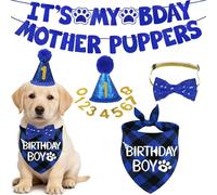 lrgnixs Dog Birthday Decorations,Multi Sizes Dog Birthday Outfit,Dogs Birthdays Hat Bandana Bow Tie Numbers, It’s My Bday Mother Puppers Sign Banner for Small Medium Dogs Pets