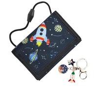 lrgnixs Kids Wallet,Astronaut Tri Fold Boys Wallet,Kids Wallets for Boys Teenagers with Keychain ID Window Card Holders,Cartoon Velcro Wallets Neck Pouch for Children Birthday Gift