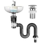 lrgnixs Sink Waste Kit,Two Drainage Basin Waste Kit With Flexible Waste Pipe And Pop-Up Filter Sink Plug,Universal Bathroom Sink Plugs Kit,Kitchen Sink Waste Kit for Bath Wash Basin
