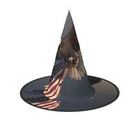 LRHCNZDCP 3D Bald Eagle Flying with US Flag Printed Halloween Witch Hat for Women Men Festive Parties Cosplay Halloween Accessories, 2 PCS